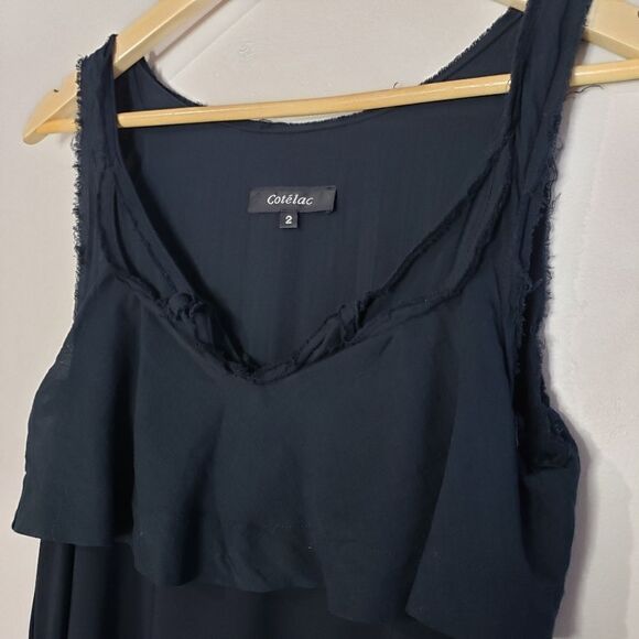 Cotélac Large Black Sleeveless Layered Cotton Distressed Raw Hem Dress Cutouts - Picture 2 of 12